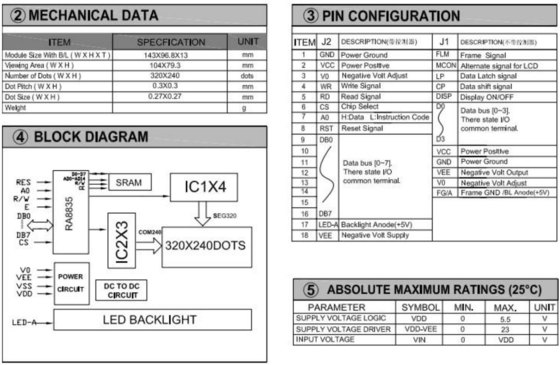 320*240 FSTN وحدة LCD الرسومية RA8835 6H عرض صناعي لدرجة حرارة واسعة
