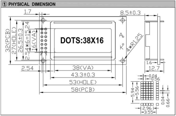 38 * 16 حرف FSTN وحدة LCD St7066 مع ضوء خلفي شاشة عرض صناعية PCB واسعة درجة الحرارة