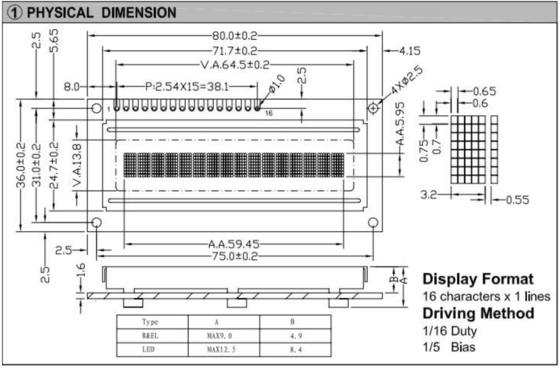 16*1 1601 STN وحدة LCD ذات الطابع ST7066 مع شاشة عرض صناعية مضاءة