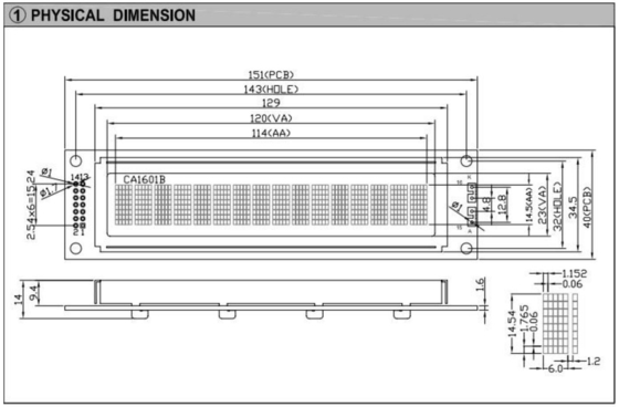 حجم كبير 1601 16 * 1 وحدات شاشة LCD الحرف مع شاشة عرض صناعية PCB مضاءة