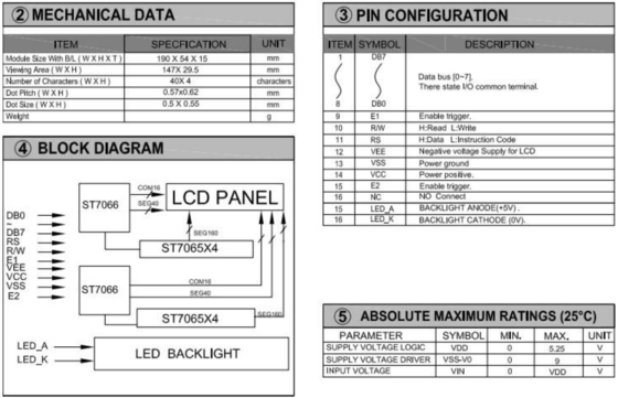 40 * 4 وحدات LCD الحجم الكبير مع الضوء الخلفي عرض صناعي درجة حرارة واسعة