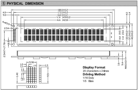 20*2 2002 وحدات شاشة LCD ذات الأحرف الكبيرة الحجم العريض درجة الحرارة الصناعية