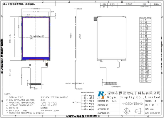 3.5'' 320*480 RGB TFT IPS لمسة LCD وحدة عرض صناعي درجة حرارة واسعة