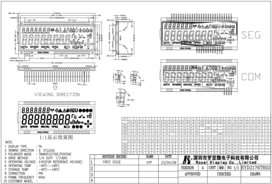 TN LCD Module 2.8v -40 درجة مئوية مقياس الطاقة الإيجابي 64 هرتز