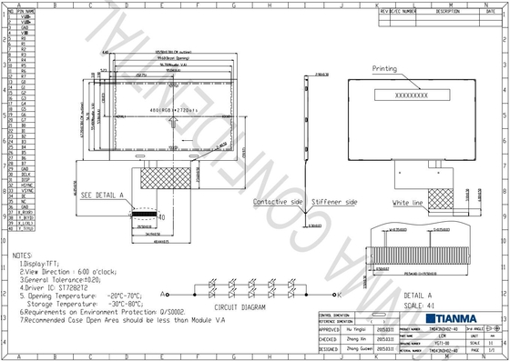 4.3'' 480*272 RGB TFT درجة حرارة واسعة ST282T2 وحدات LCD عالية التباين