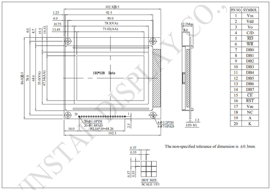 192*128 درجة حرارة واسعة Winstar استبدال RA6963 وحدة LCD IC
