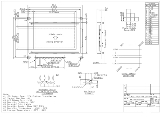 STN إيجابي 128 * 64 الرسومات ST7920 6H وحدات LCD الحرارة العريضة LM3033DW