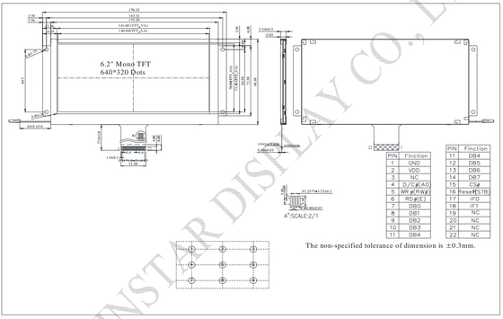 6.2' 640*320 بيضاء على أسود TFT LCD Module