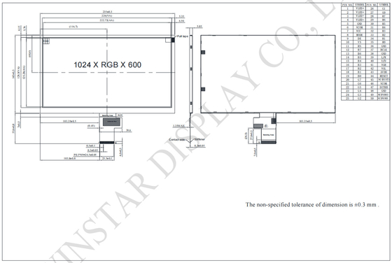 10.1'' 1024*RGB*600 TFT الحرارة العريضة LCD Module واجهة 24 بت
