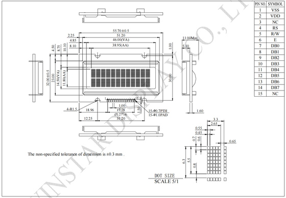 1.6' 12*2 حرف أحادي اللون OLED LCD Module Winstar استبدال