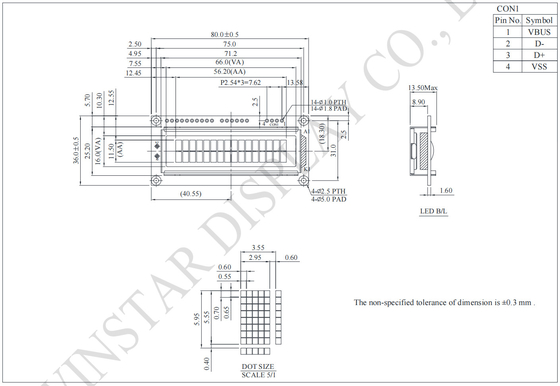 واجهة 16 * 2 حرف USB FSTN STN LCD Winstar تستبدل الاستخدام الصناعي