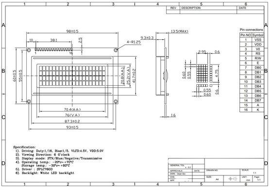 20*4 STN الأزرق 6H 5V حرف إيجابي LCD وحدة العرض الصناعي