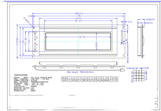 240 * 64 الرسومات STN الأزرق سلبي منتقلة لوحة LCD